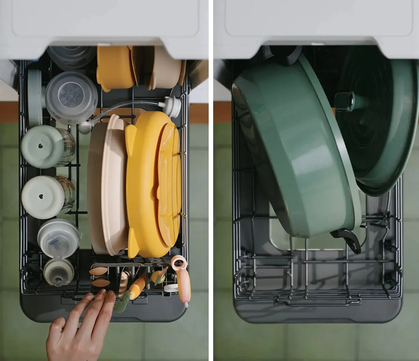 食洗機下段ラックにベビー食器と鍋