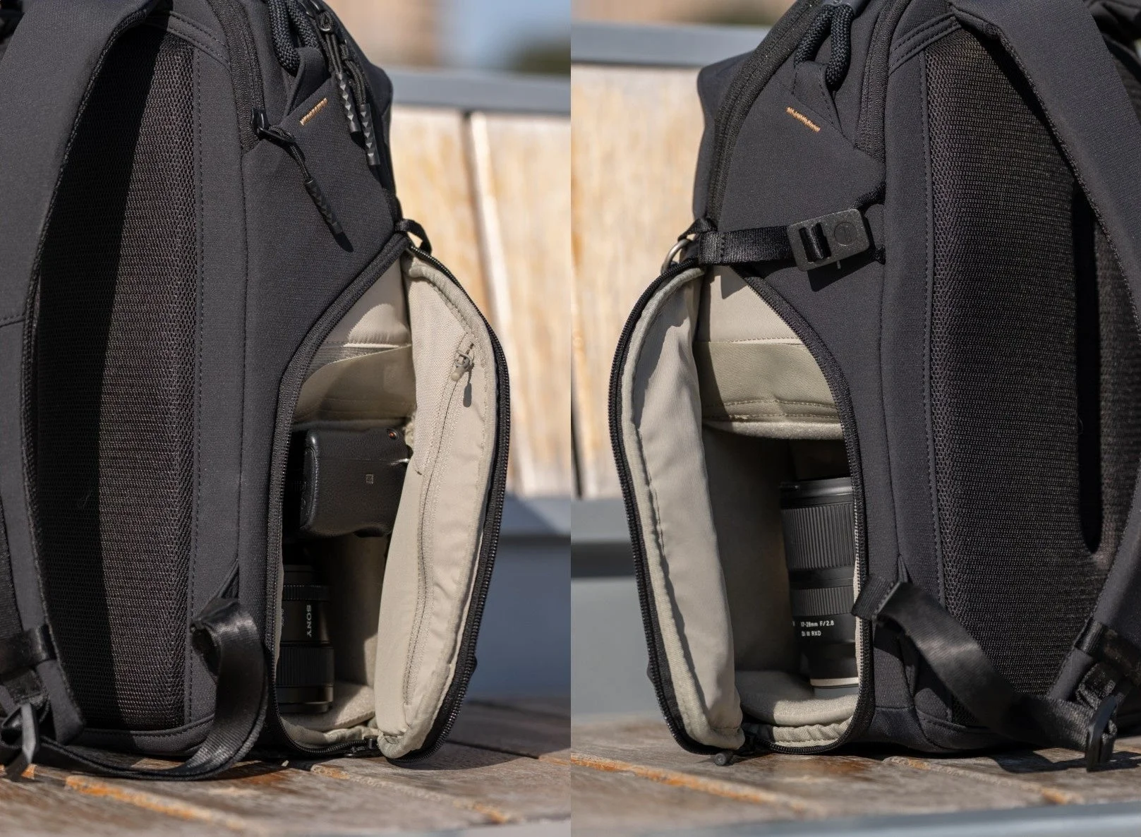 カメラとレンズを収納したサイドポケット