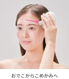 おでこからこめかみへ
