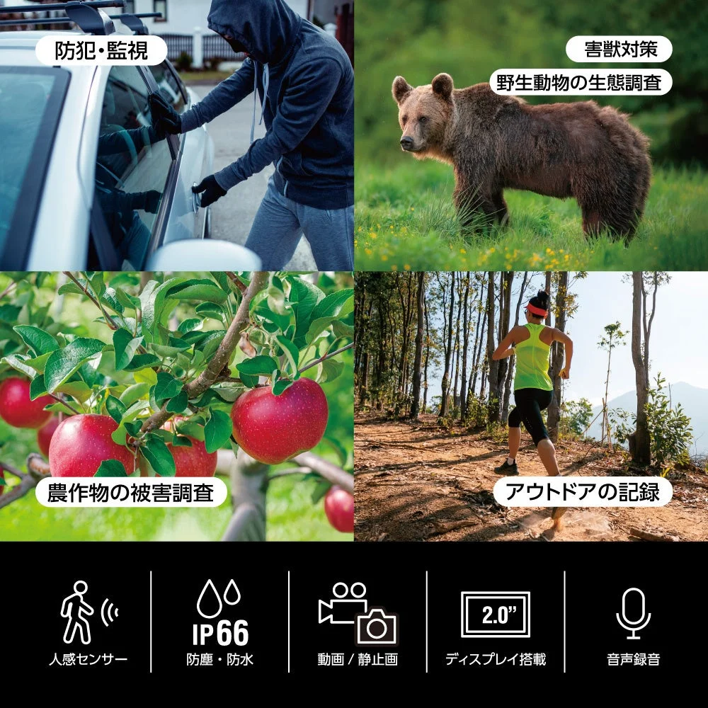 防犯・監視、害獣対策、野生動物調査など多用途な活用例
