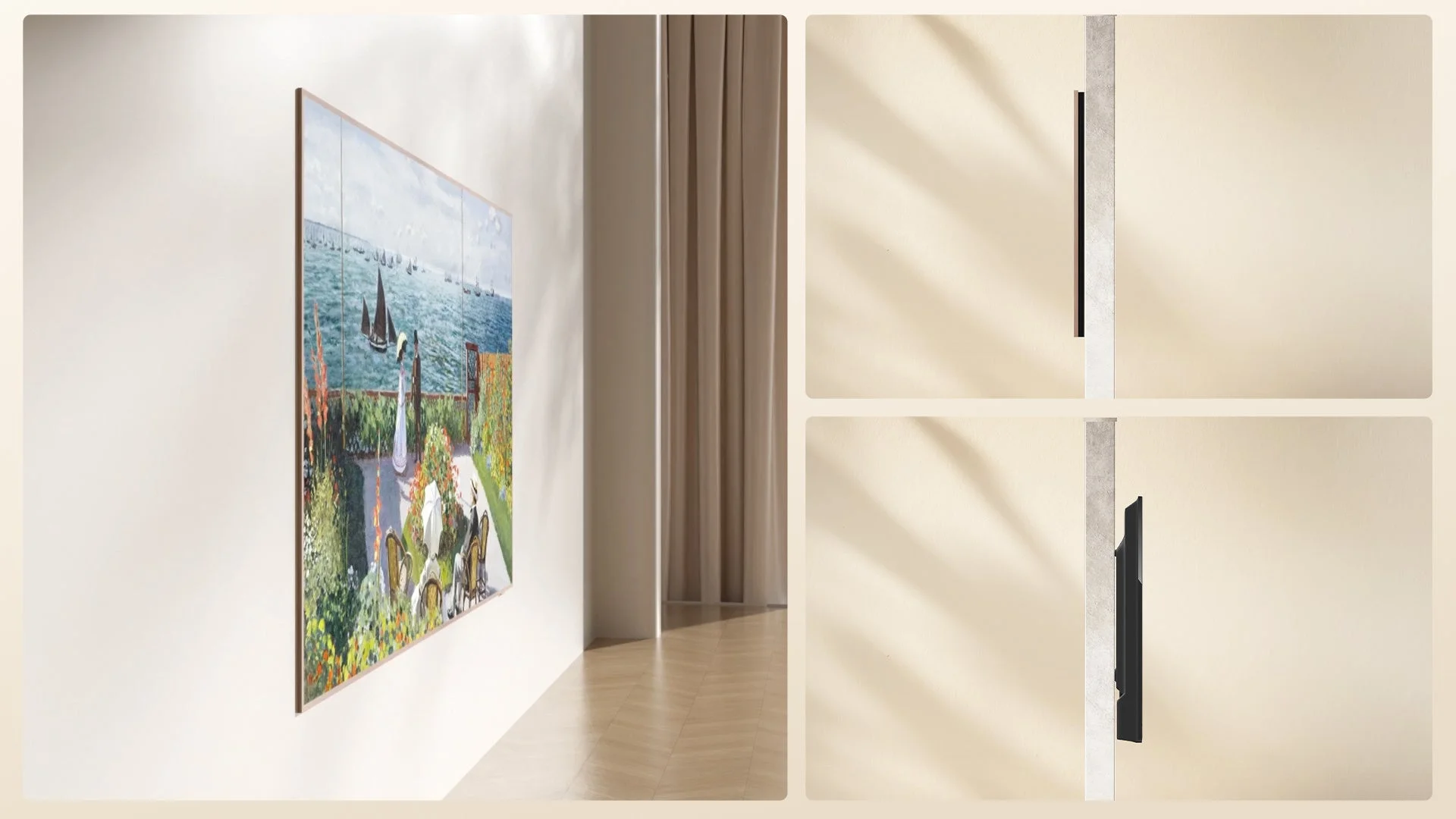 壁に溶け込むスリム設計のテレビ