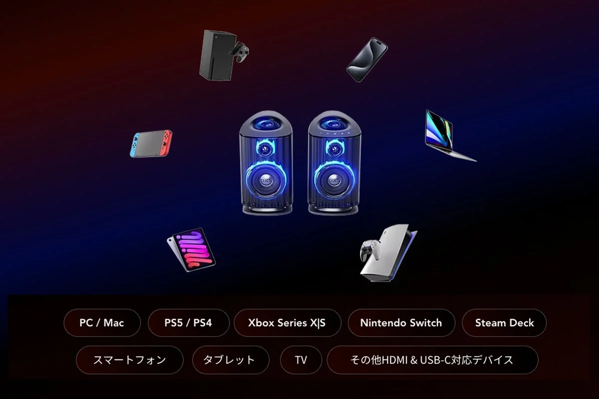PC / Mac, PS5 / PS4, Xbox Series X|S, Nintendo Switch, Steam Deck, スマートフォン, タブレット, TV, その他HDMI & USB-C対応デバイス, OXS