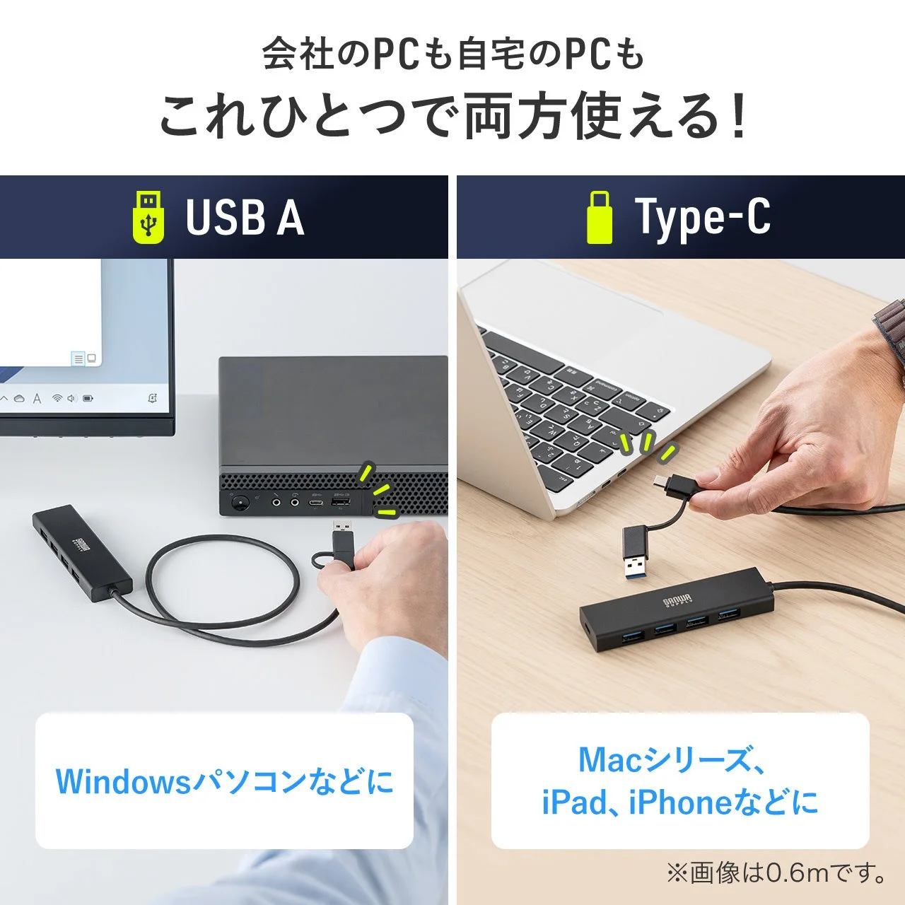 USB AとType-C両対応のマルチハブ製品