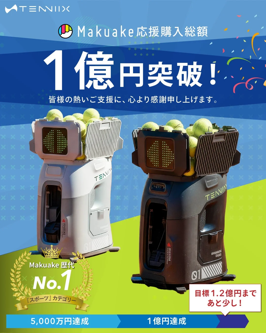 Makuake1億円突破のAIテニスマシン「Tenniix」！東京体験会を3月9日開催、新生活応援クーポンも