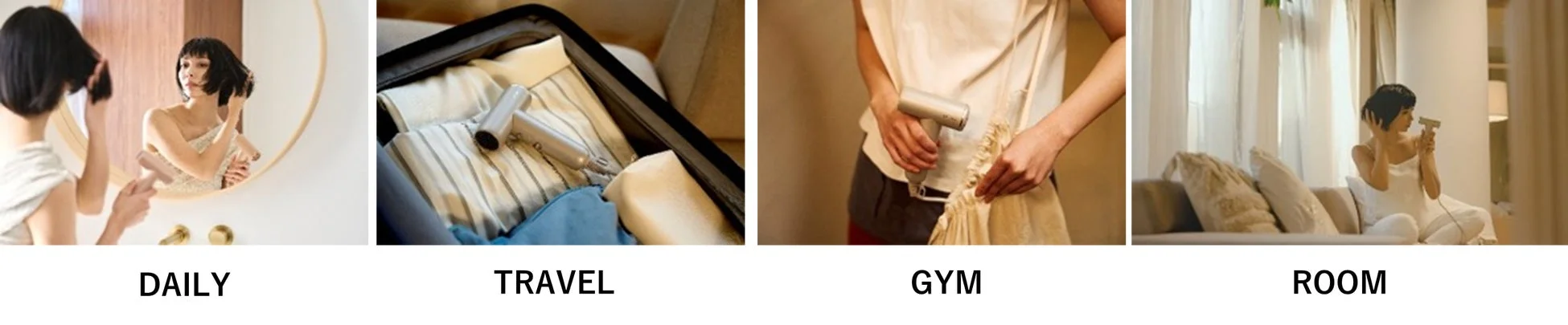 日常、旅行、ジム、部屋での使用シーン