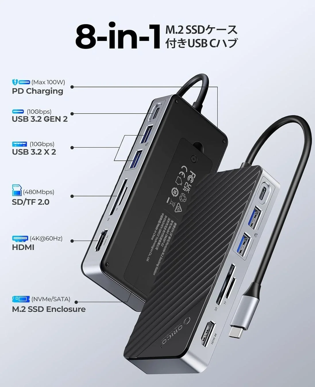 デスク周りスッキリ!M.2 SSDスロット搭載「ORICO 8-in-1 USB-Cハブ」が期間限定36%OFFセールを実施