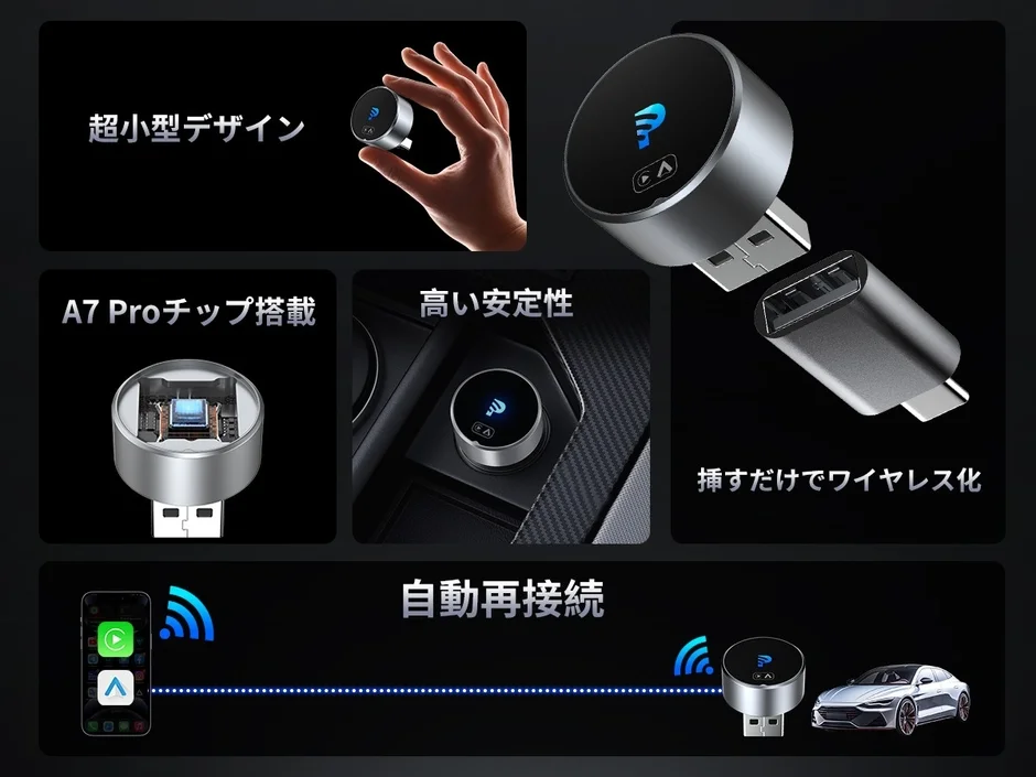 超小型デザインの車載ワイヤレスアダプター