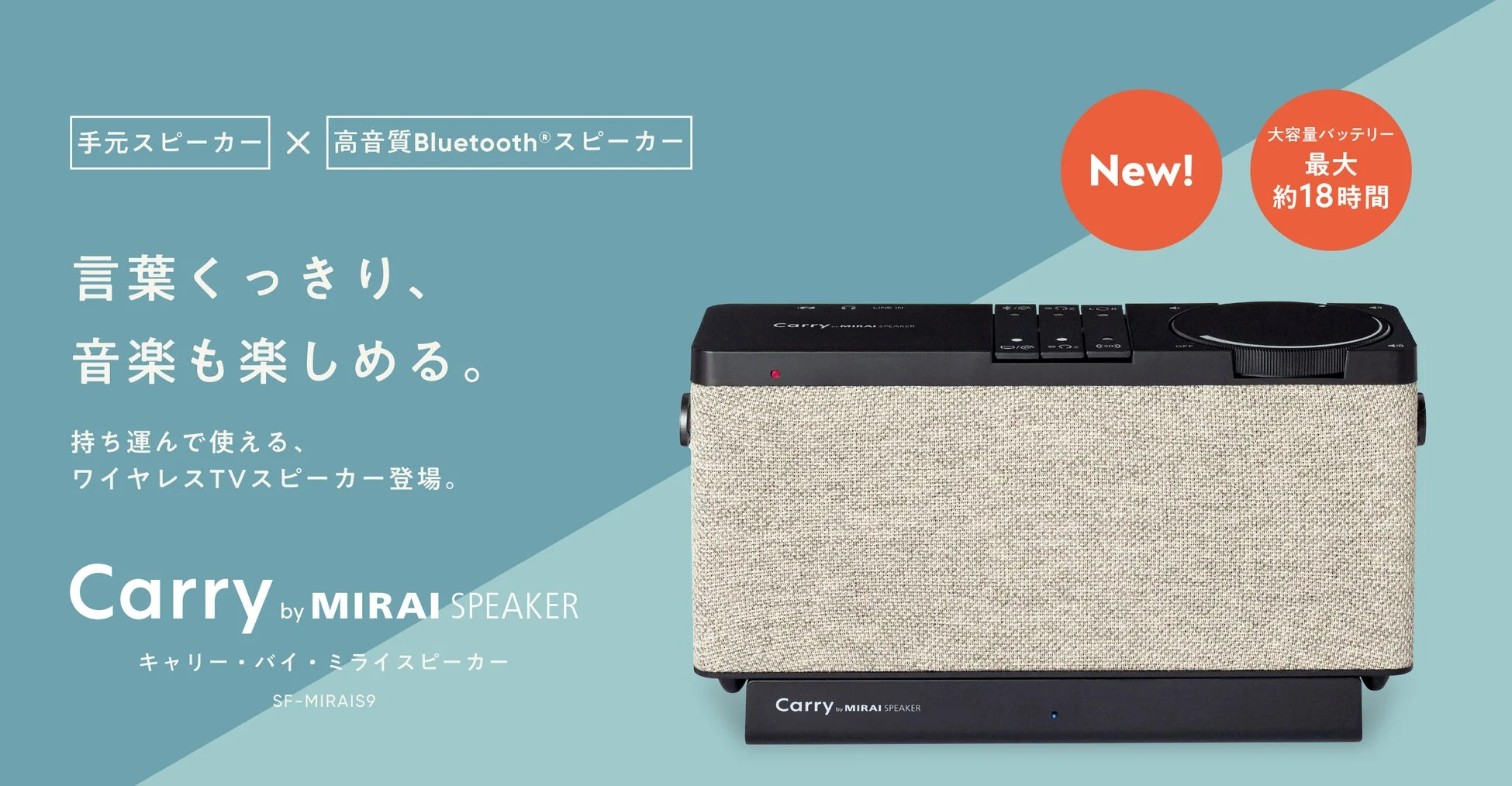 言葉くっきり、音楽も楽しめるBluetooth®︎搭載の手元スピーカー「Carry by MIRAI SPEAKER」新発売