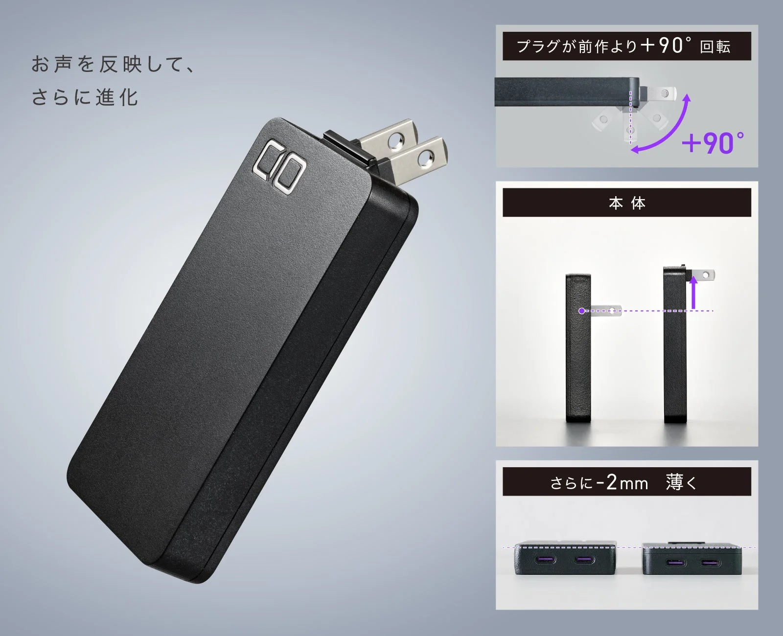 プラグが90度回転し、本体が薄くなった様子