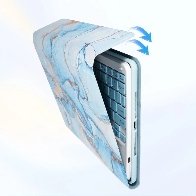 青と金色のマーブル模様のキーボードケース