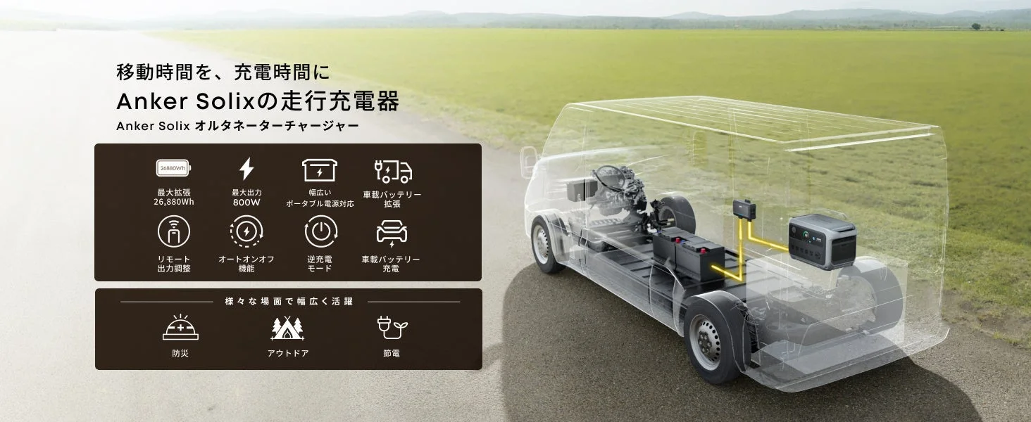 Anker初の走行充電器「Anker Solix オルタネーターチャージャー」が新登場！移動中もポータブル電源を急速充電