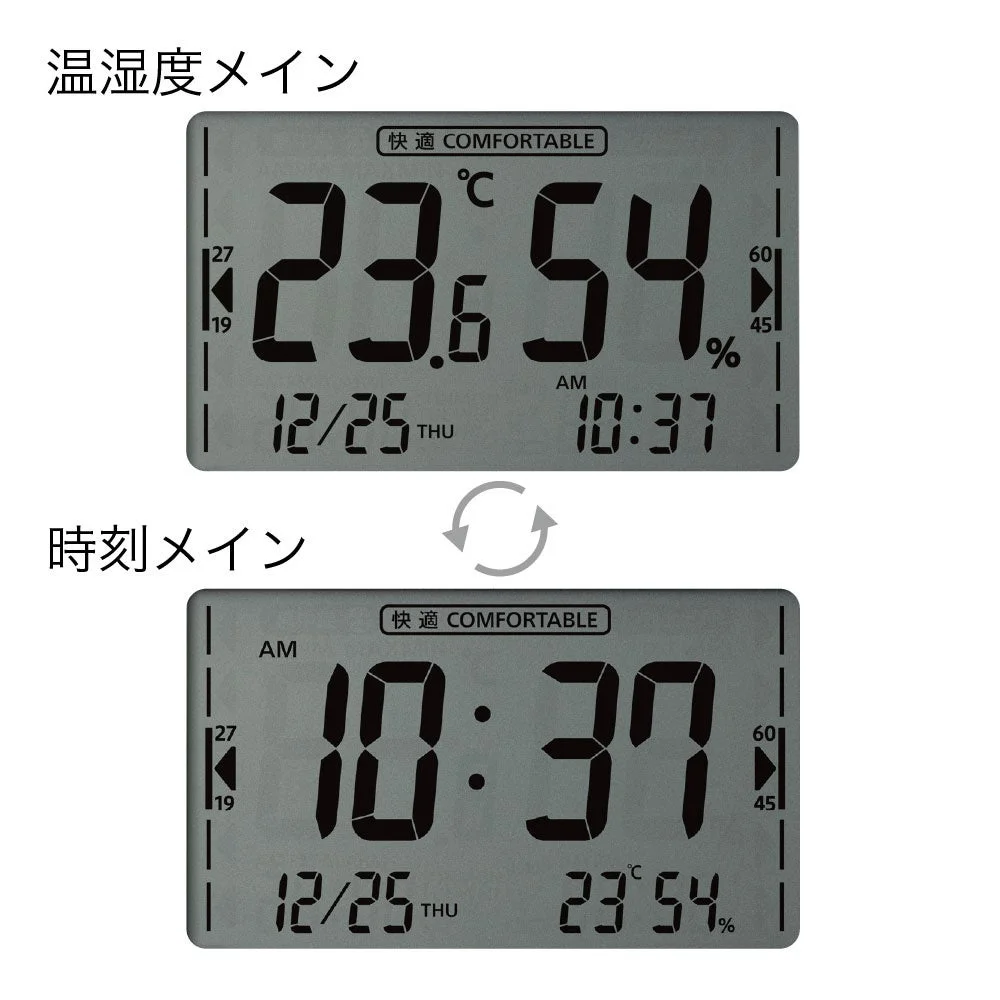 温湿度メインと時刻メインの表示切り替え