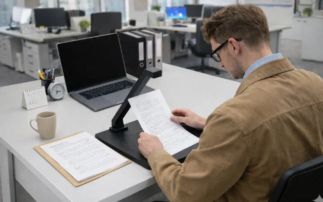 オフィスでスキャナーを使う男性