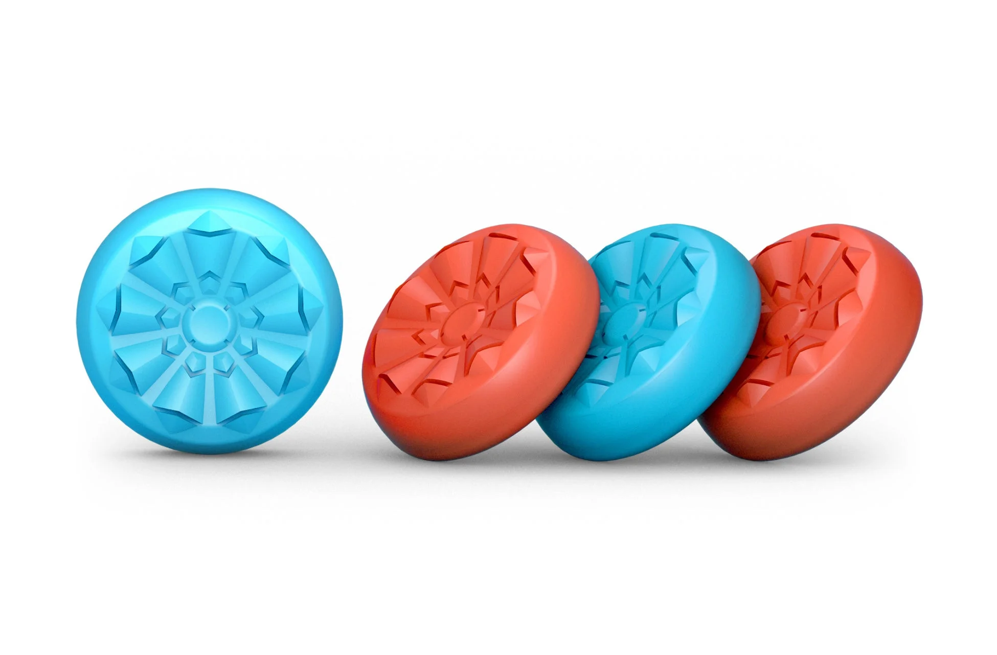 青とオレンジの円盤が複数並べられた画像