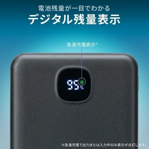 デジタル表示で電池残量が95%と示されているモバイルバッテリー