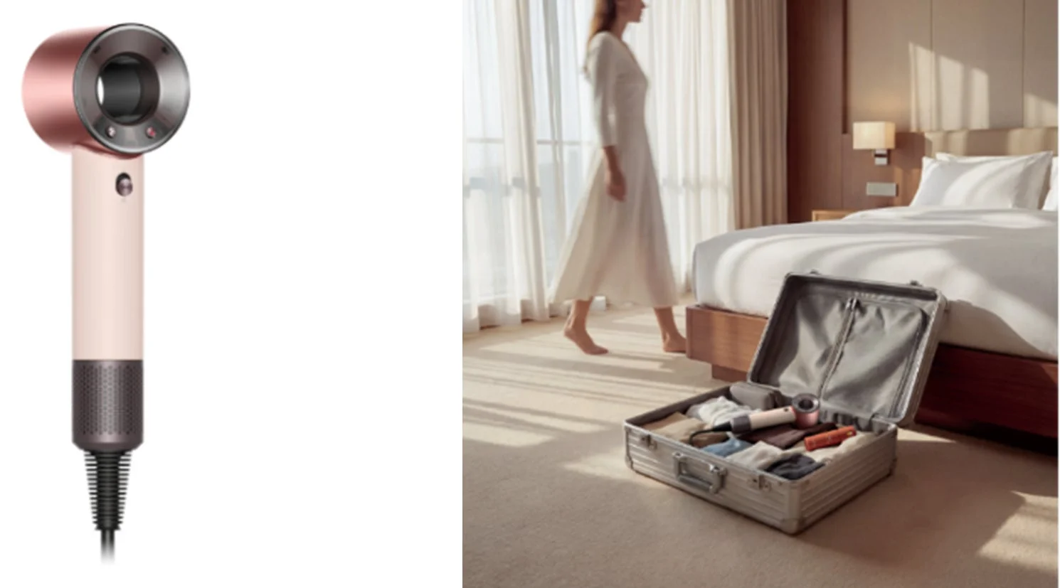 Dyson Supersonic™ Travelヘアドライヤーと旅行の様子