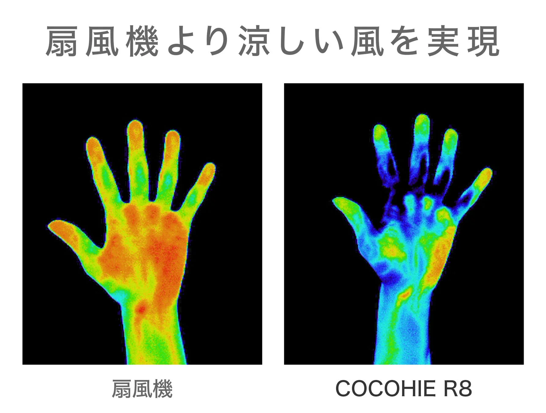 COCOHIE R8 と扇風機のサーモグラフィ比較