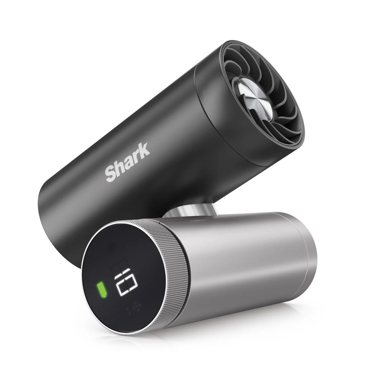 Sharkブランドの黒とシルバーのスタイリッシュなポータブルファン