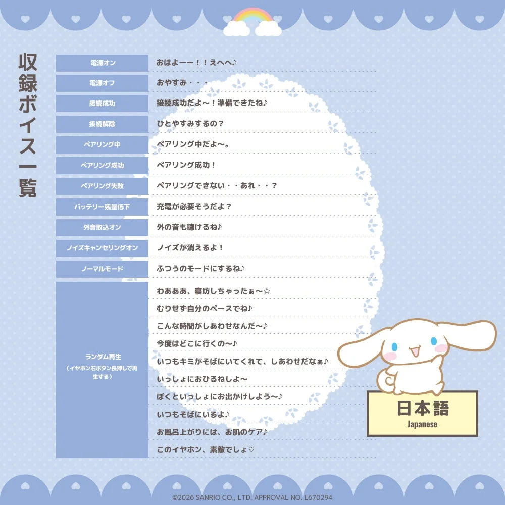 シナモロールの収録ボイス一覧