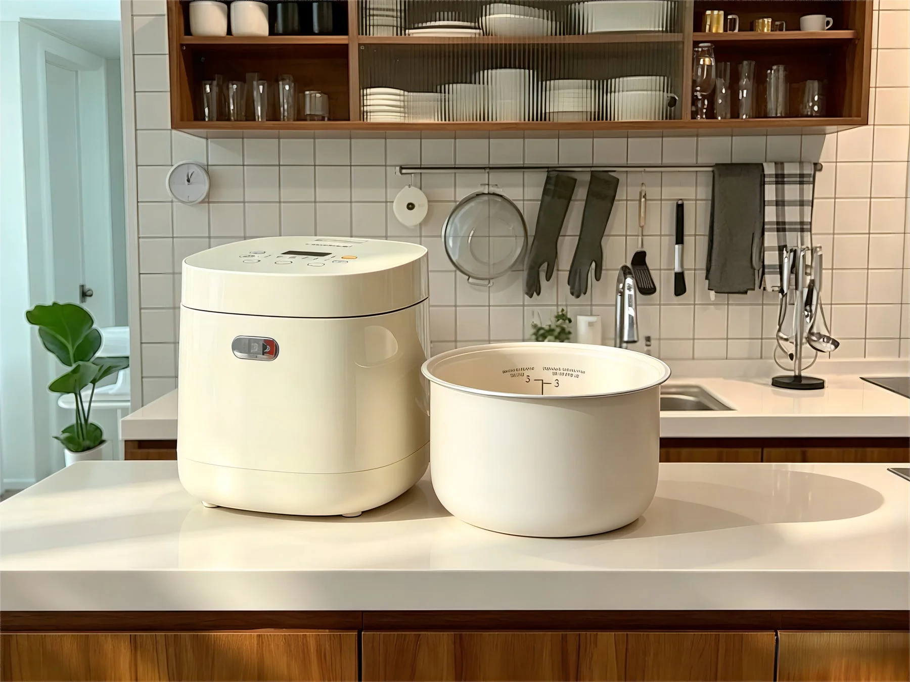 モダンなキッチンに置かれた炊飯器