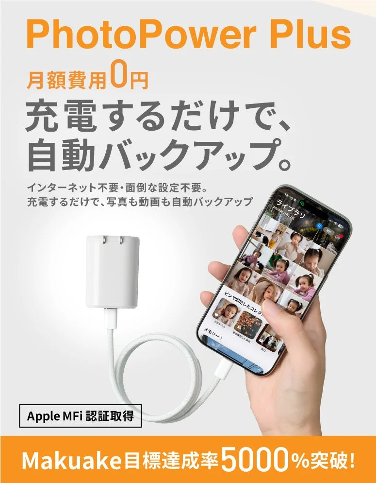 Makuakeで大反響の多機能充電器「PhotoPower Plus」が一般販売開始！月額不要でスマホの写真を自動バックアップ