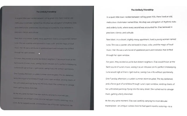 物語の文章をスキャンする画面