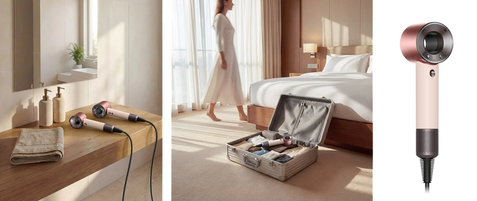 ホテルでDyson Supersonic™ Travelヘアドライヤーを使用するイメージ