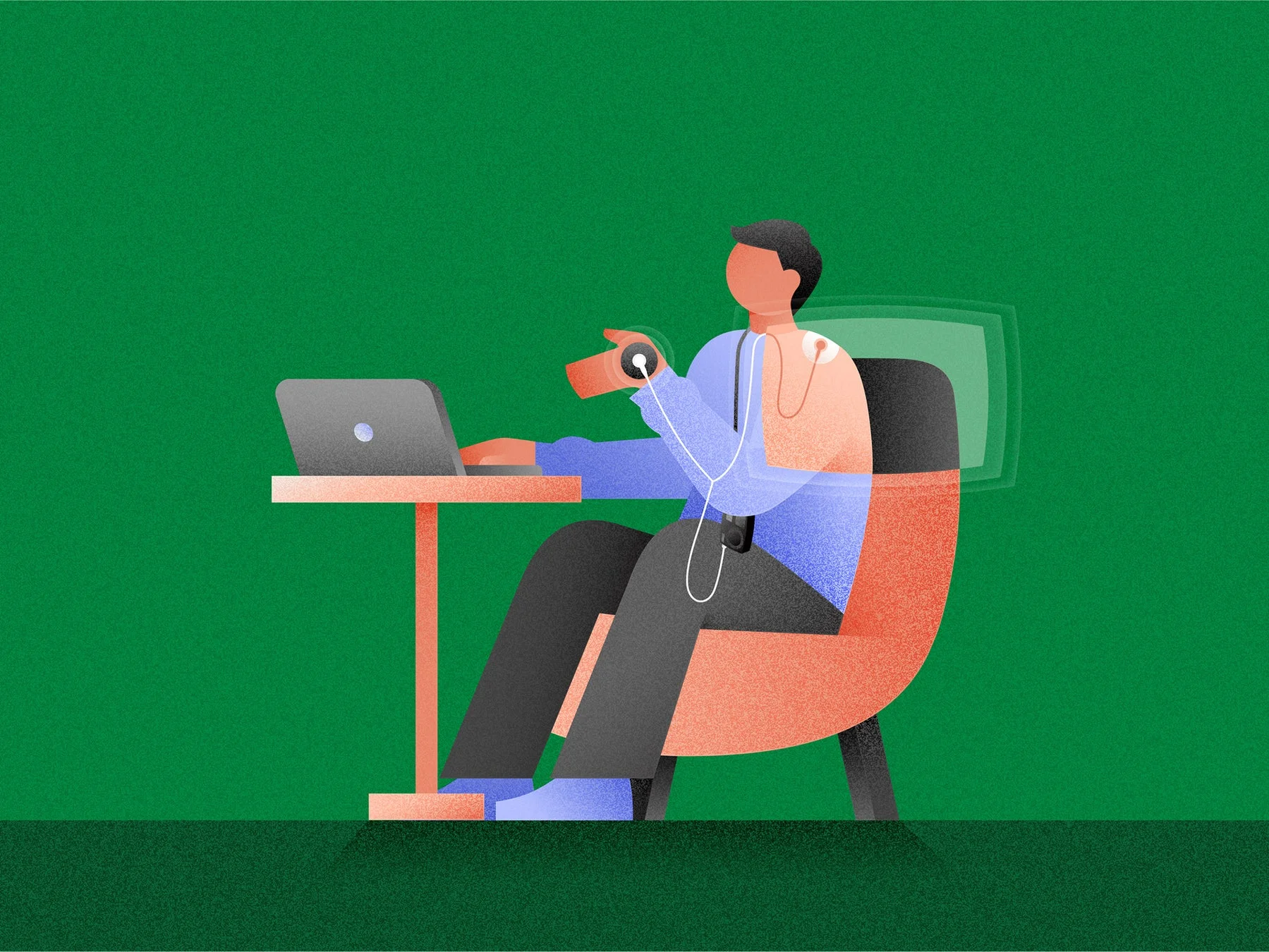 ノートパソコンに向かう人物のイラスト