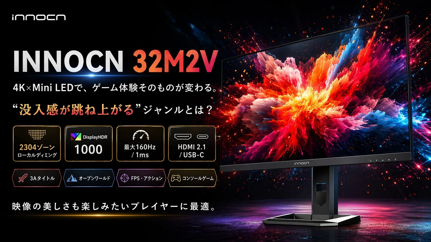 INNOCN 32M2V ゲーミングモニター、4K Mini LEDでゲーム体験が激変！期間限定セールも開催