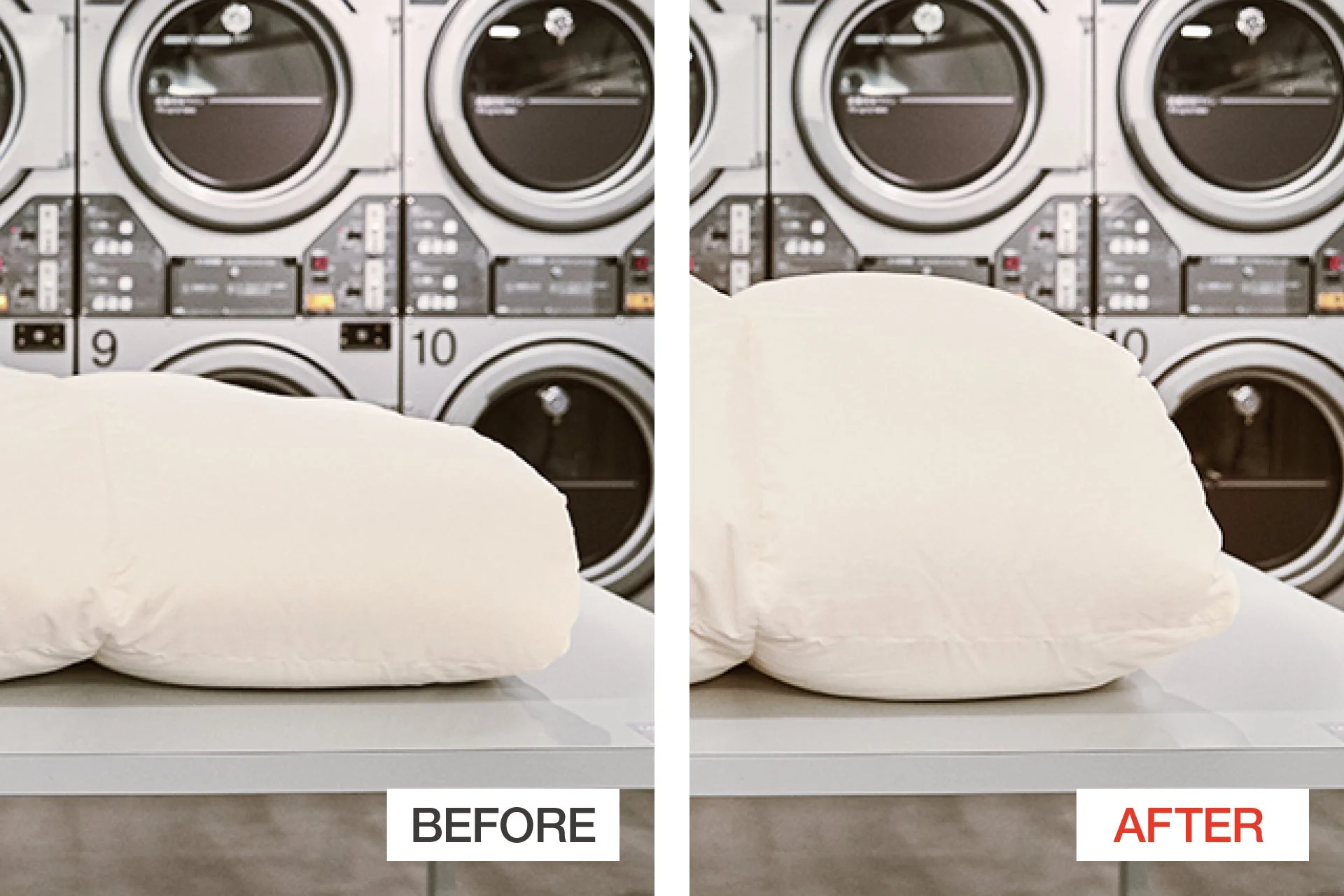 洗濯前後の枕の比較