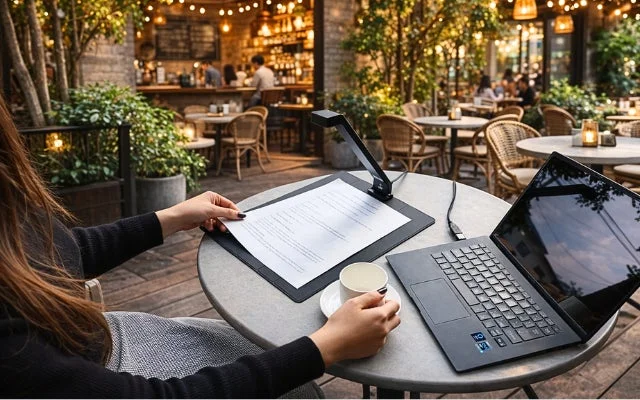 カフェでの作業風景
