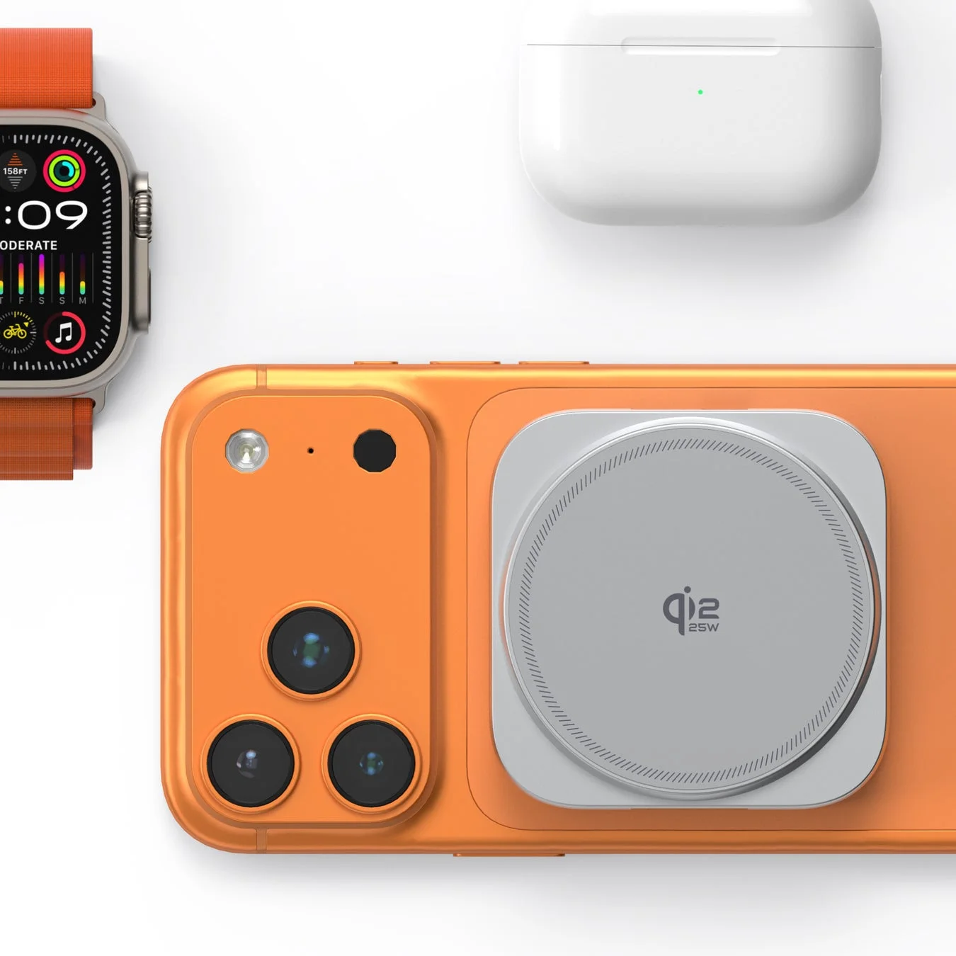 Apple Watch、スマートフォン、ワイヤレス充電器、AirPods