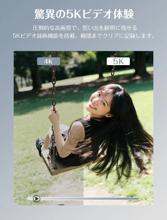5Kビデオ録画機能の優れた画質をアピールする広告画像