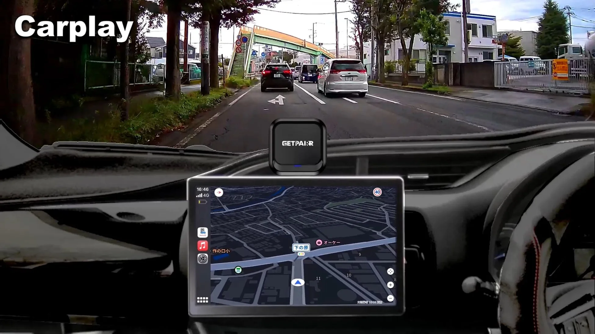 車載ディスプレイにカーナビと4Gアイコンが表示され、SIM通信が利用可能な様子