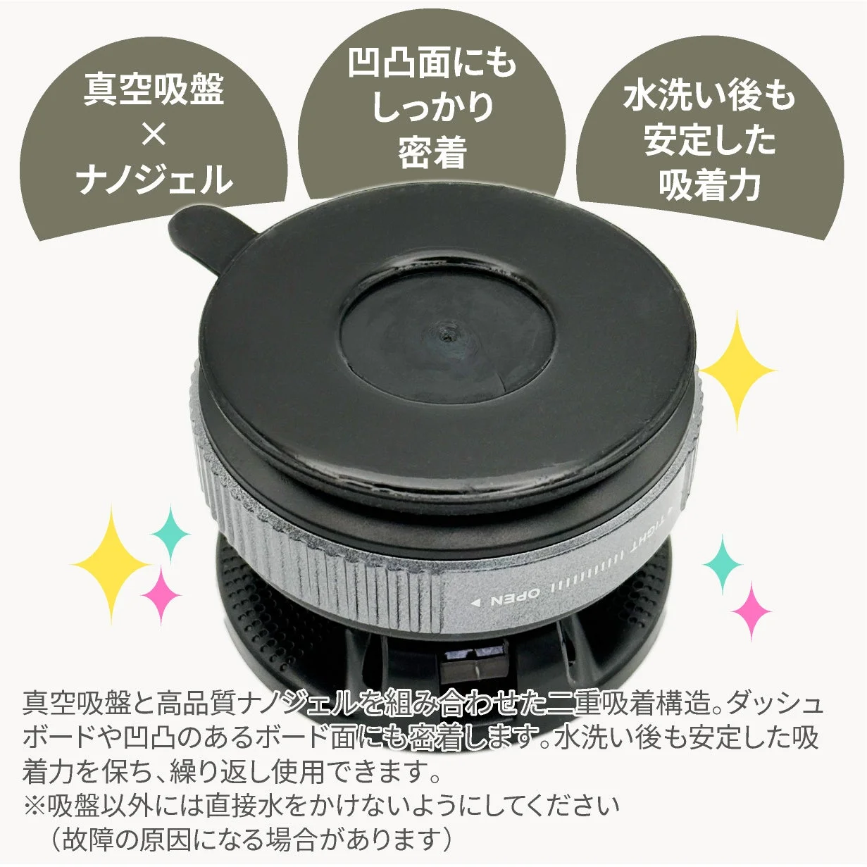 真空吸盤とナノジェルによる二重吸着構造のイメージ