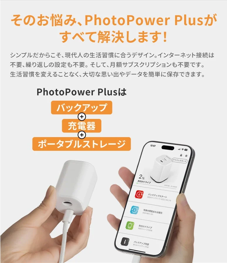 PhotoPower Plus 充電するだけで自動バックアップ