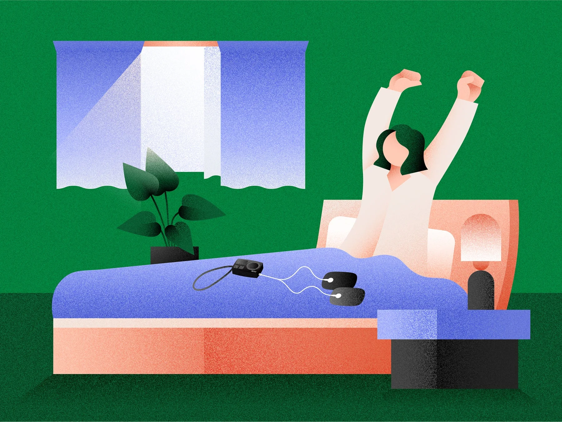 ベッドで伸びをする人物のイラスト