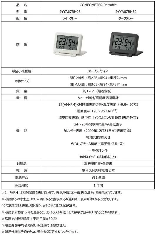 COMFOMETER Portableの製品仕様