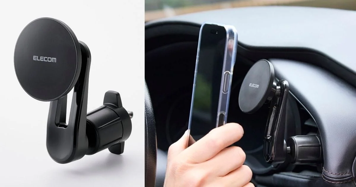 エレコム、運転時の視界を妨げないエアコン取り付け型「MAGKEEP車載スマホホルダー」を新発売