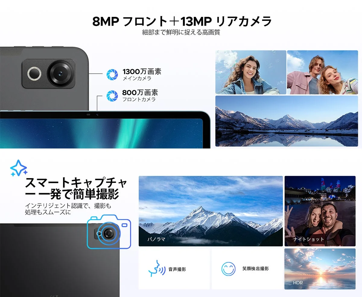 8MPフロントと13MPリアカメラ