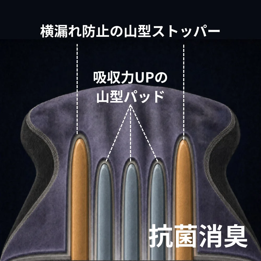 横漏れ防止の山型ストッパー 吸収力UPの山型パッド 抗菌消臭