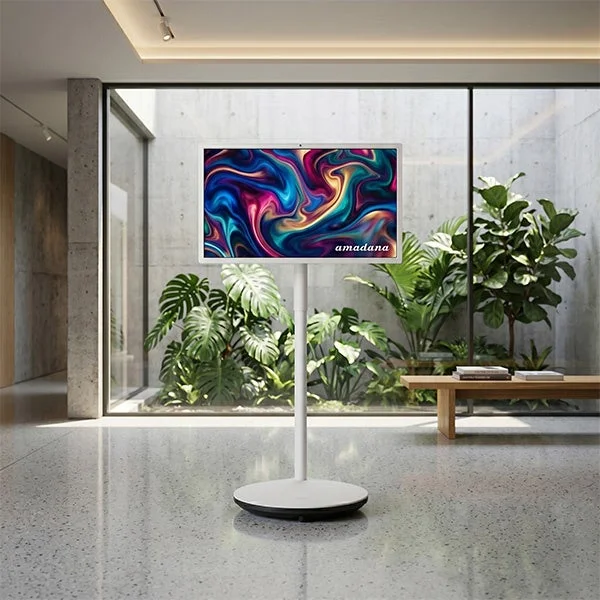 モダンな空間に置かれたスタンド付きテレビの画像