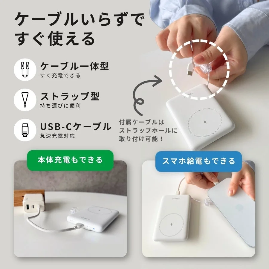ケーブルいらずですぐ使える