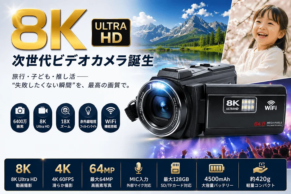 8K Ultra HD対応ビデオカメラが新登場！大切な瞬間を逃さない高画質撮影を実現