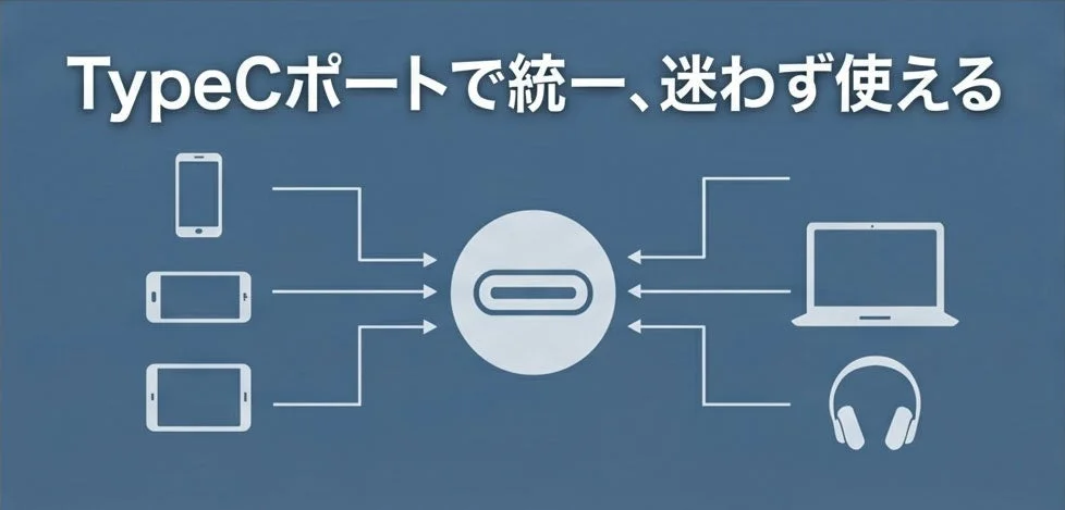 TypeCポートで統一、迷わず使える