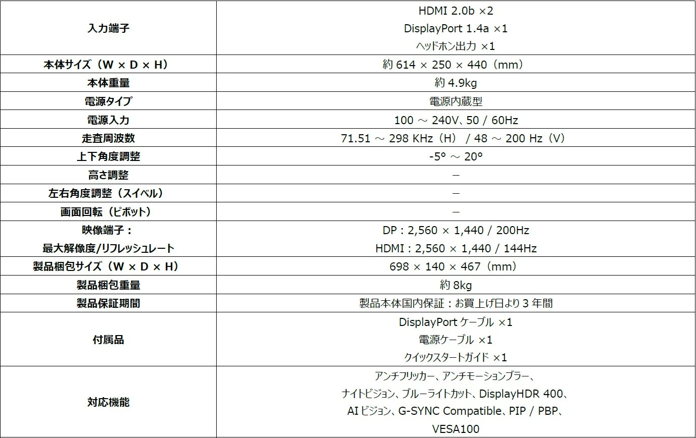MAG 274QF E20 スペック表2