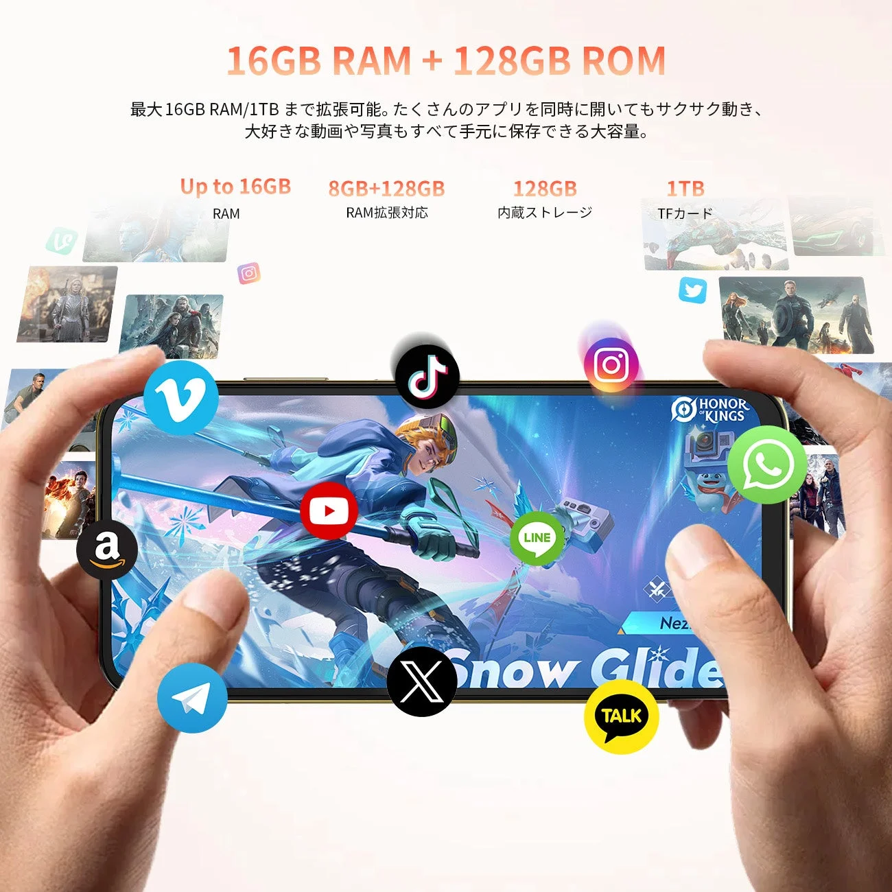 16GB RAM + 128GB ROMのストレージ