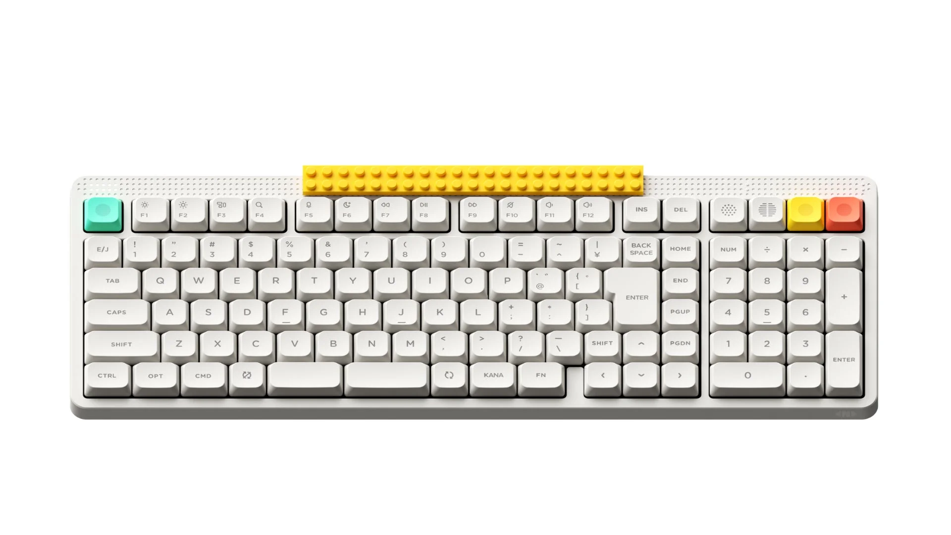 白を基調としたメカニカルキーボードで、一部のキーがカラフルに彩られています。