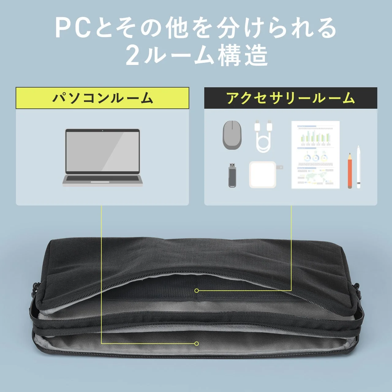 PCとアクセサリーを分けて収納できる2ルーム構造のPCケース