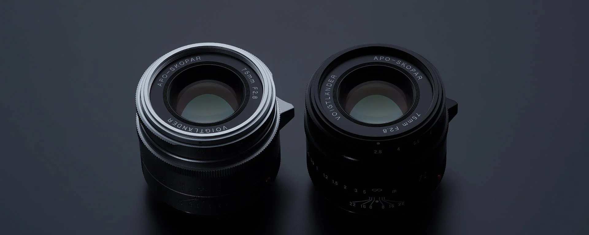 シルバーとブラックのAPO-SKOPAR 75mm F2.8 レンズ